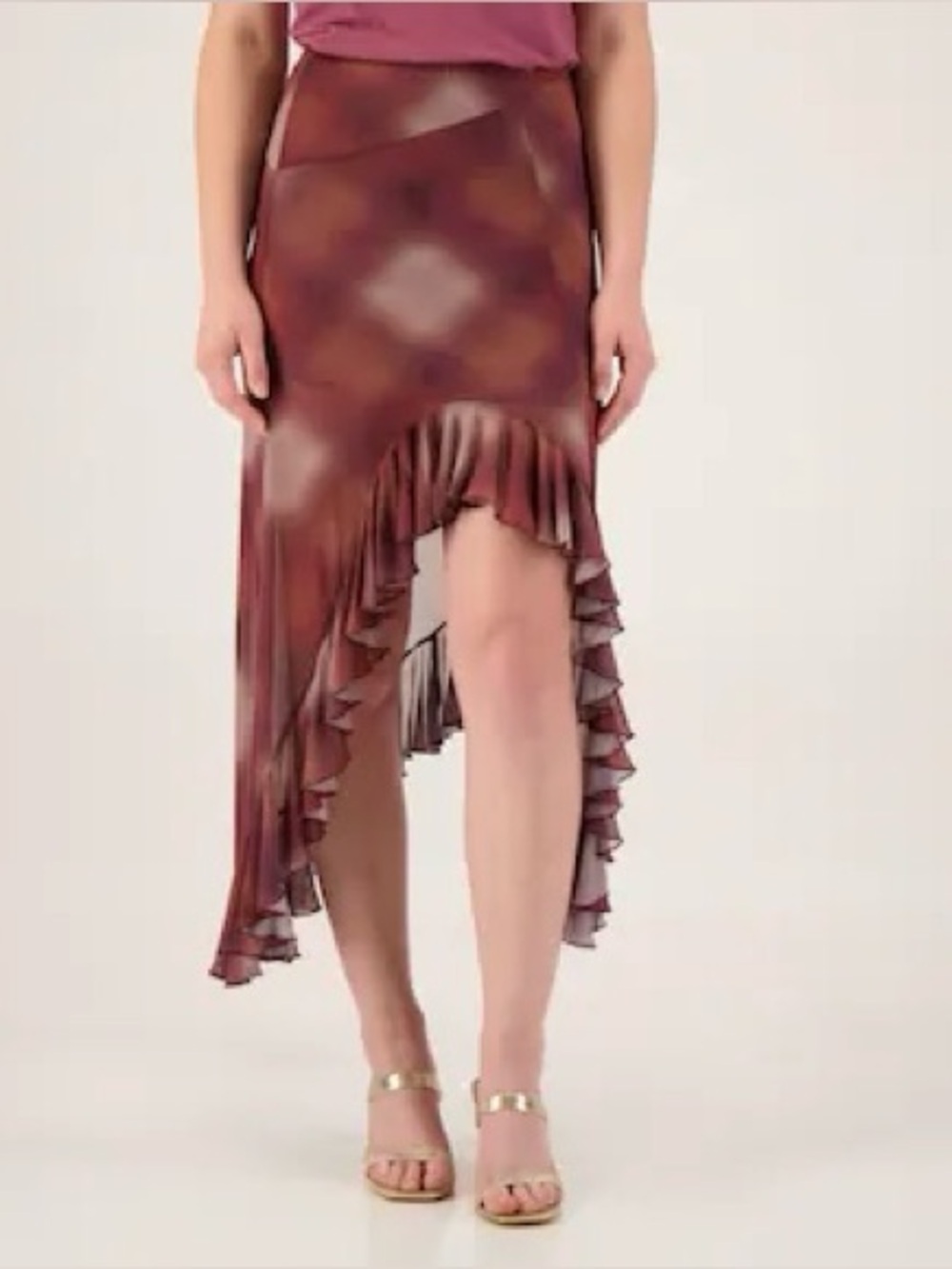 Lola Grace Sheer Mesh Overlay Asymmetrical Midi Skirt Ruffle Hem Festival Y2K M